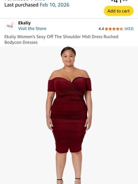 Off-Shoulder Ruched Bodycon Midi Dress in Burgundy